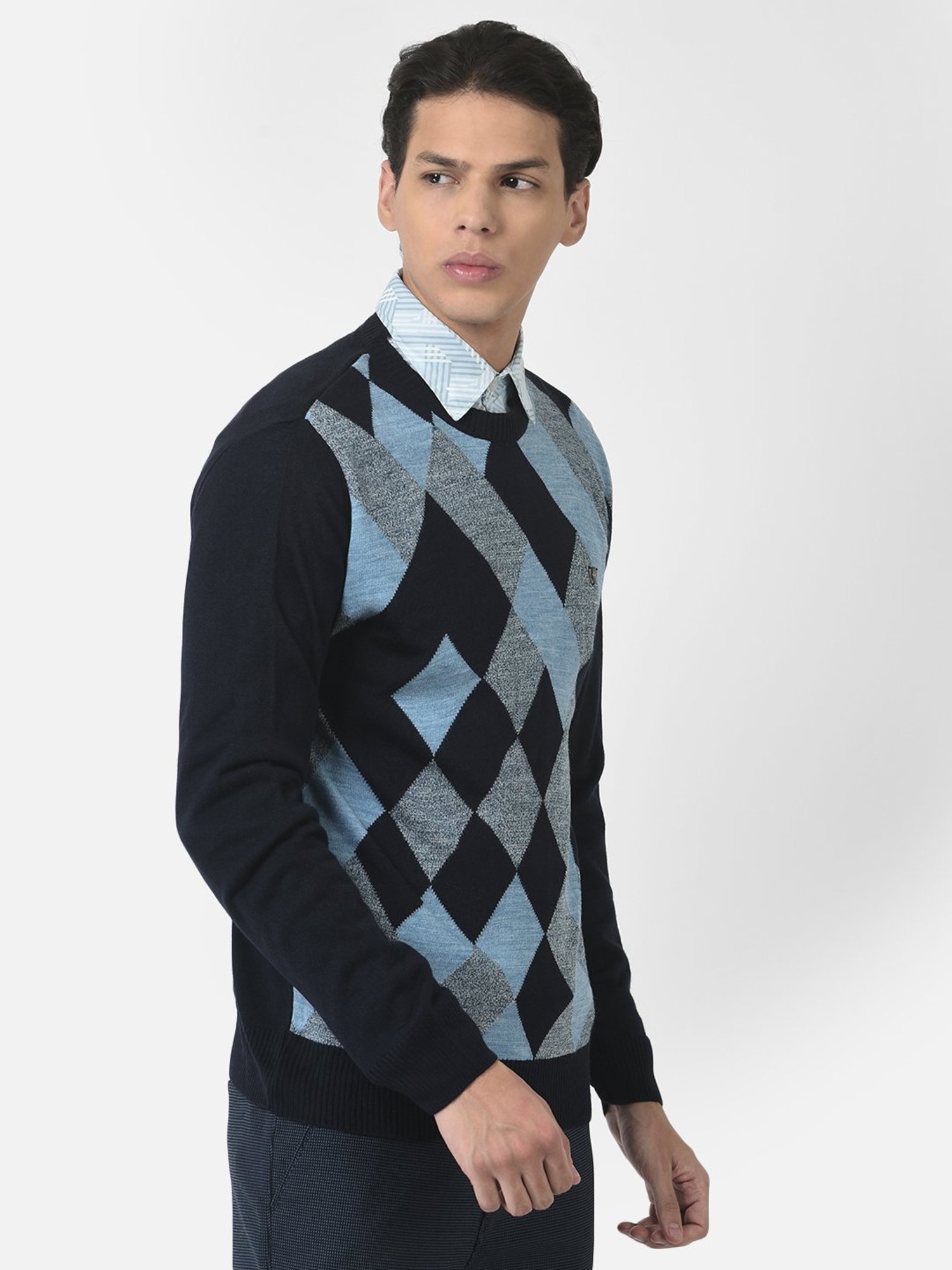 Crimsoune Club Navy Regular Fit Self Design Sweater