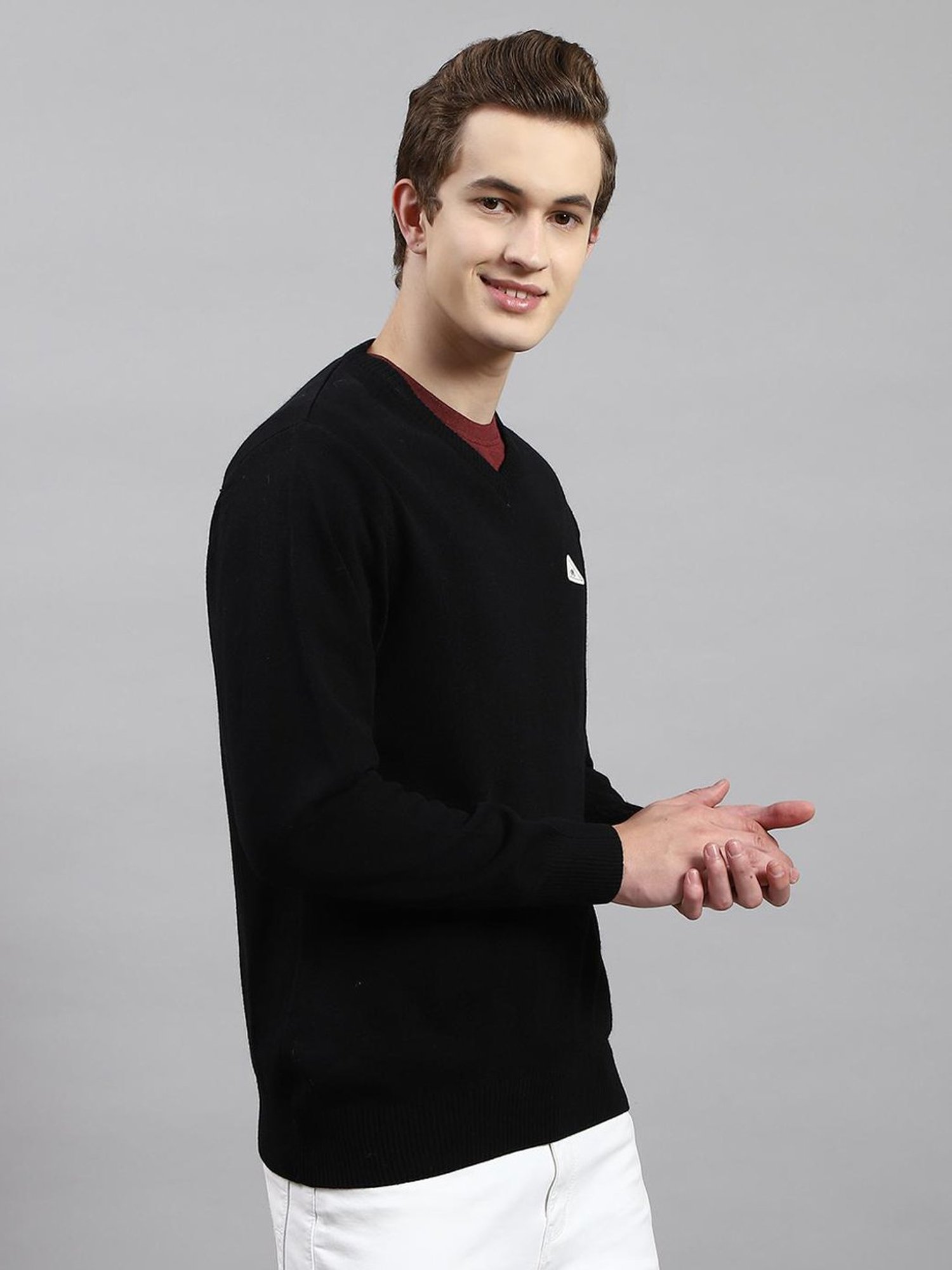Monte Carlo Black Wool Blend Regular Fit Solid Pullover