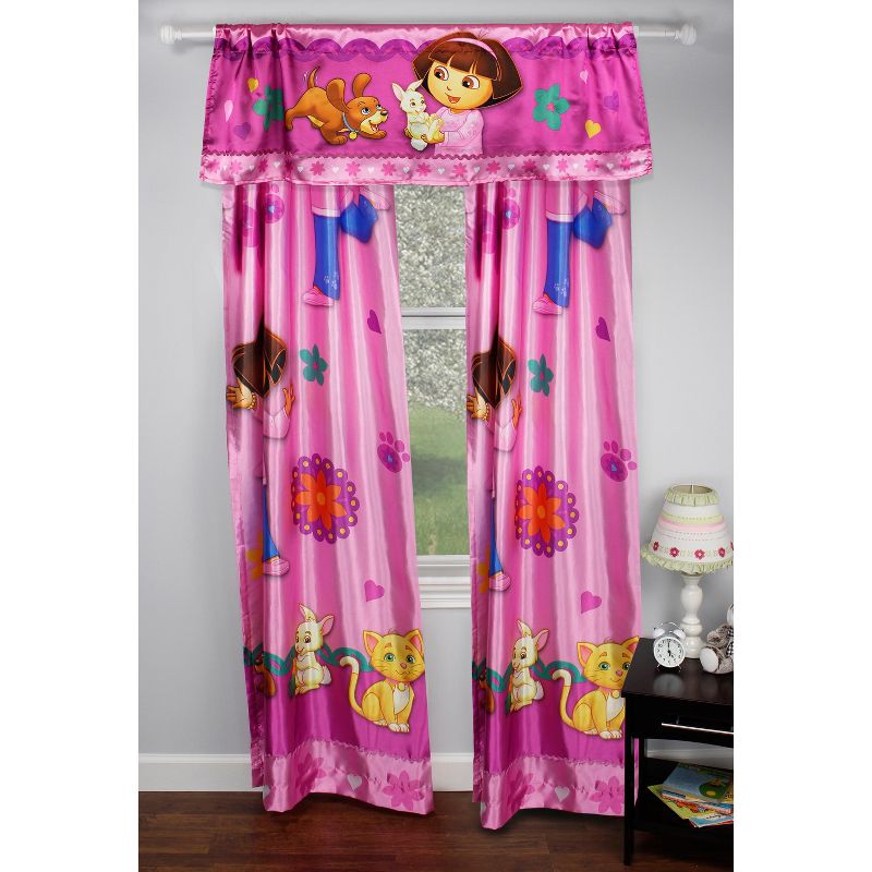 3pc Long Drapery Set Doras Pets Satin Window Curtains and Valance - Dora the Explorer..