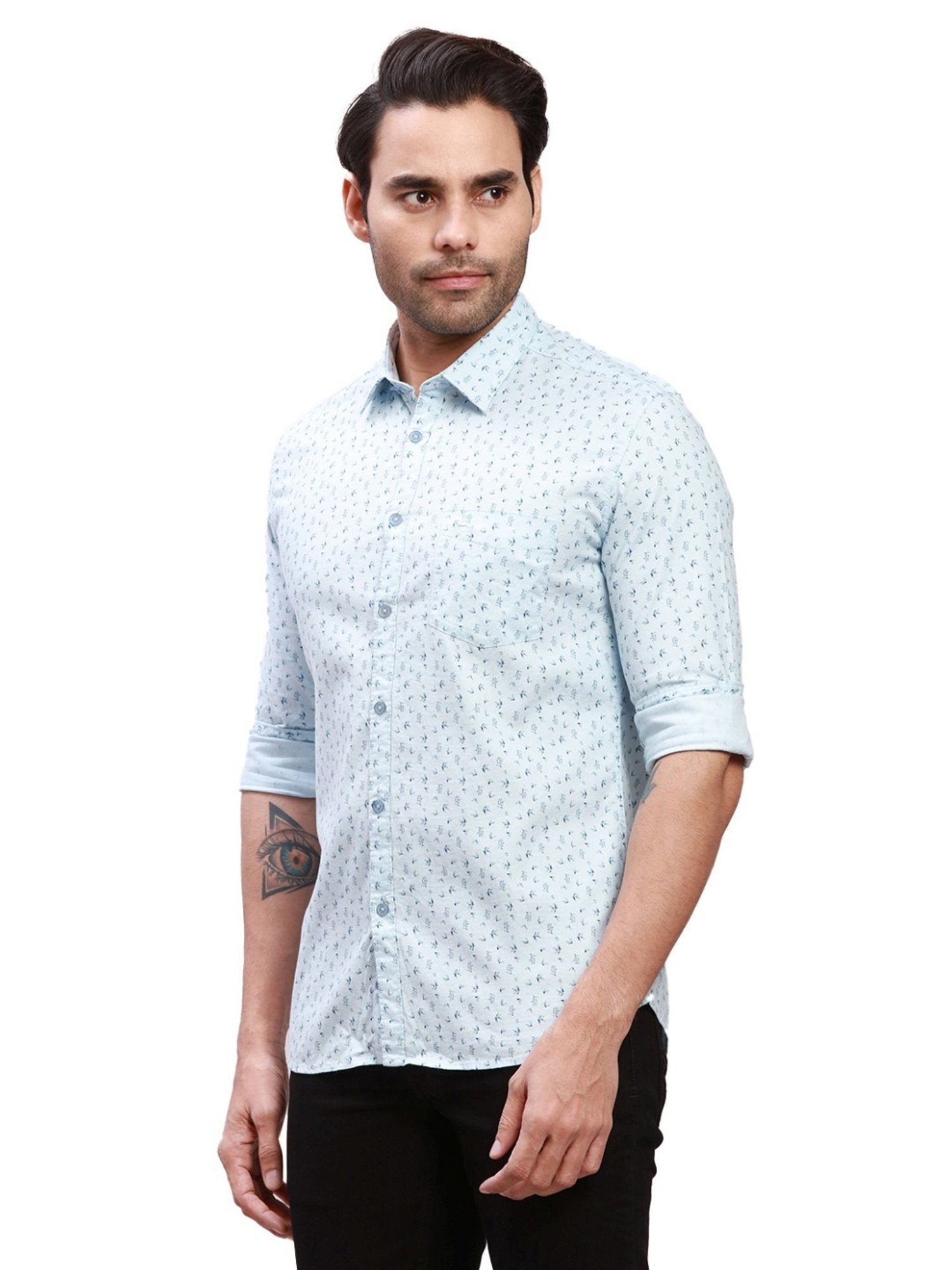 Parx Sky Cotton Slim Fit Printed Shirt