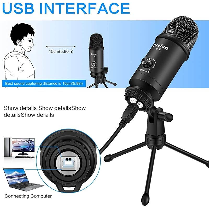Microphone, Condenser Desktop Computer Mic 192KHZ/24BIT Plug & Play with Professional Sound Chipset, for PC Voice Recording,Podcasting,Skype,YouTube,Games,Google Voice Search