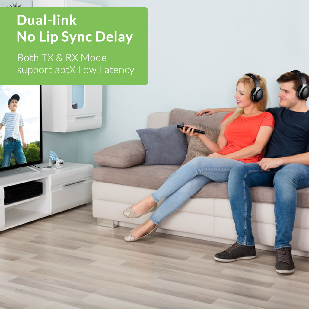 Avantree Oasis (New Version) Bluetooth 5.0 Transmitter Receiver for TV, Certified aptX Low Latency Wireless Audio Adapter for 2 Headphones, Home Stereo Speakers, Dual Link, Long Range, Optical AUX RCA