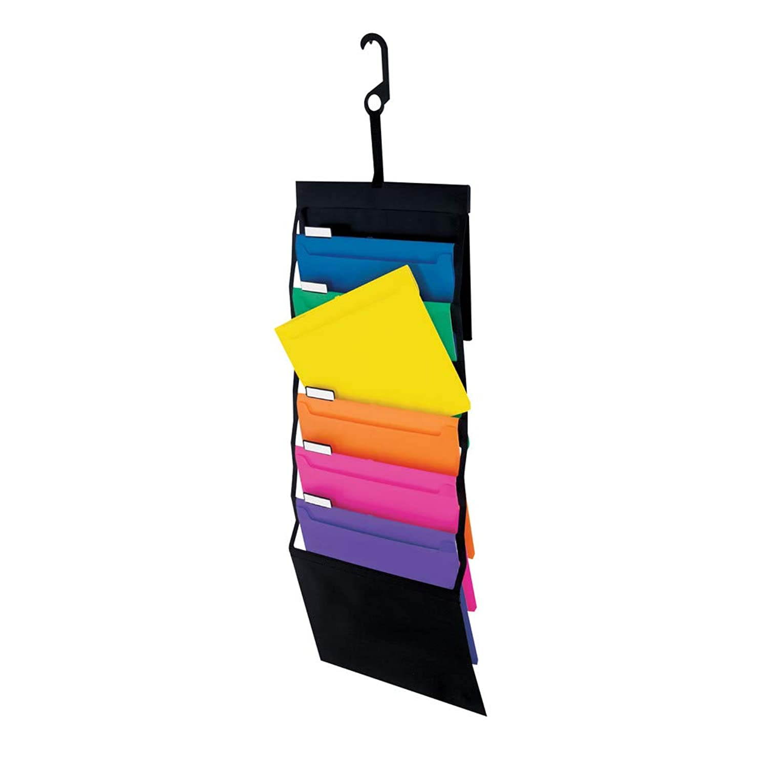 Pendaflex Hanging Organizer, All-in-1 Wall Organizer/Pocket Chart, Black with Bright Color Folders, Poly Carry Case, Letter Size (52891)