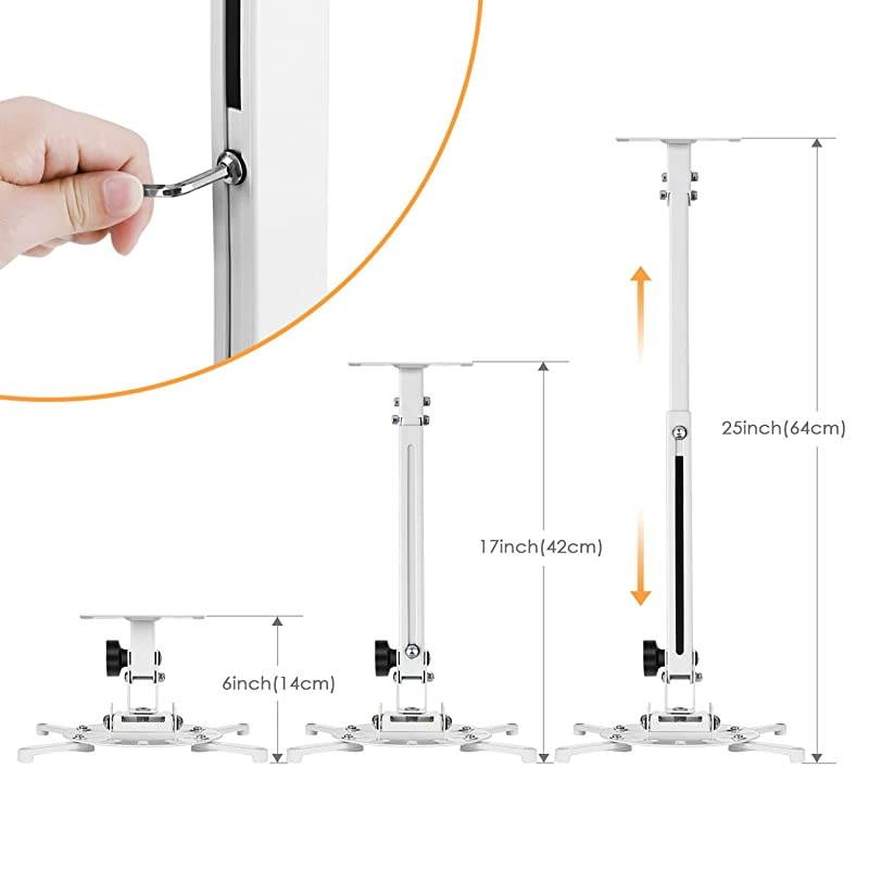 Universal Projector Ceiling Mount or Height Adjustable Wall LCDDLP Mount Bracket for Epson Optoma BenQ Viewsonic Projectors 25quot Extension Pole 33lb Load Capacity