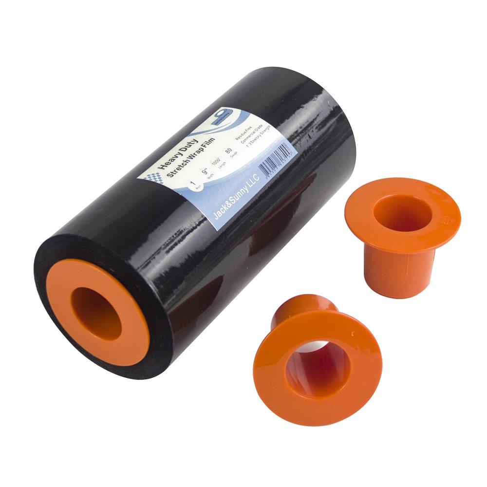 Jack&Sunny Stretch Wrap 9''x 1000 Ft 80 Gauge with 1 Pair of Plastic Hand Saver for Moving Shipping Packing Depot&Storage Industrial Hand Stretch wrap Film Clear (Black with Hand Saver, 1-roll)