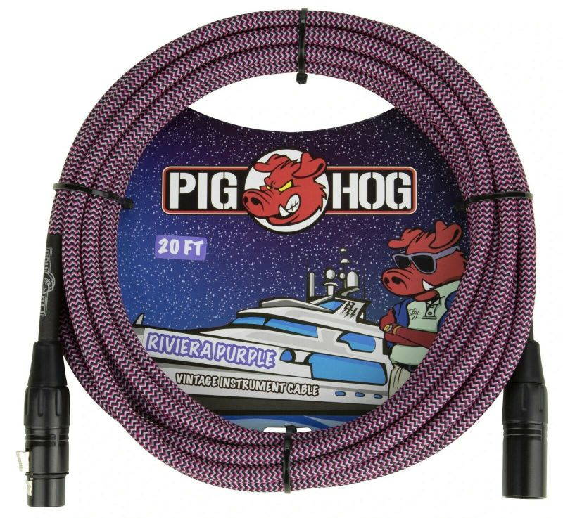 4-Pack Pig Hog Riviera Purple Woven High Performance XLR Microphone Cable, 20 Ft