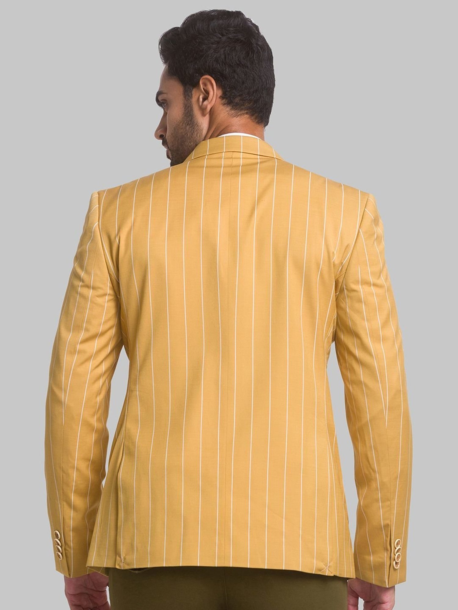 Park Avenue Yellow Regular Fit Striped Blazer