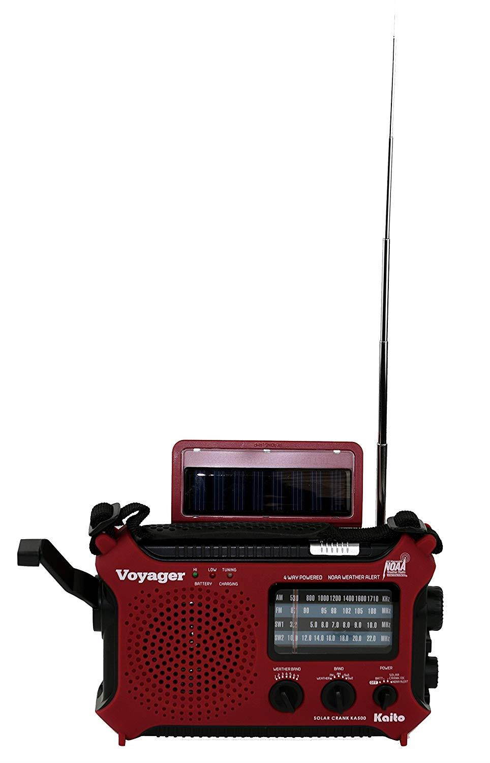 Kaito Voyager KA500 Solar/Dynamo AM/FM/SW NOAA Weather Radio with Alert & Cell Phone (iPod/iPhone) Charger, Color Red