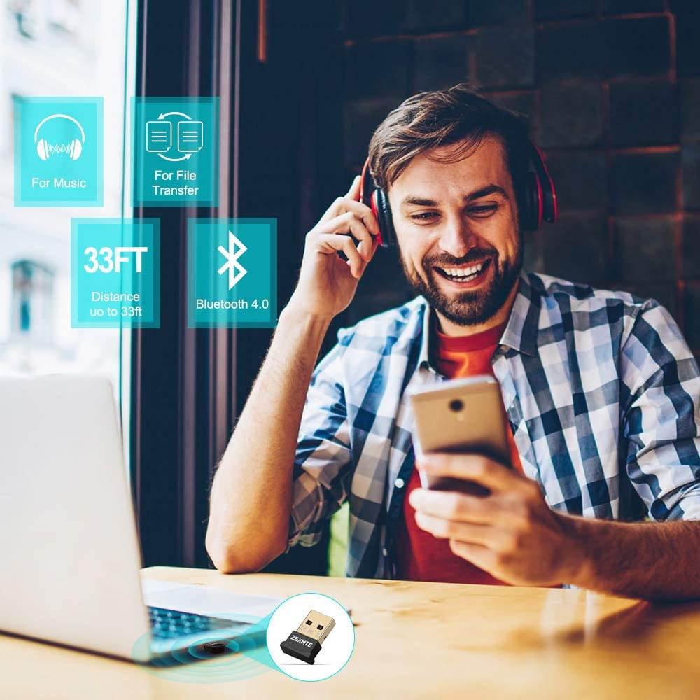 Bluetooth USB Adapter CSR 4.0 USB Dongle Bluetooth Receiver Transfer Wireless Adapter for Laptop PC Support Windows 10/8/7/Vista/XP,Mouse and Keyboard,Headset