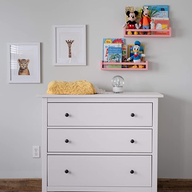 Nursery Room Decor Wall Shelf Book Organizer Storage Ledge Floating Bookshelf Display Holder for Toys CDs Frames Monitor - Ships Assembled (Light Pink)