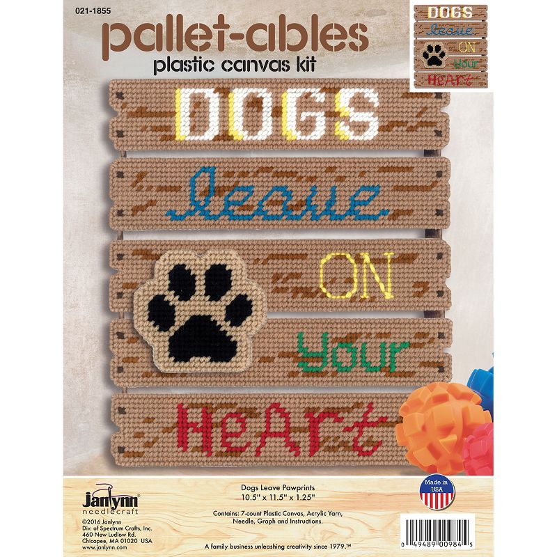 Janlynn Pallet-Ables Plastic Canvas Kit 10.5"X11.5"X1.25"-Dogs Leave Pawprints/On Heart (7 Count)