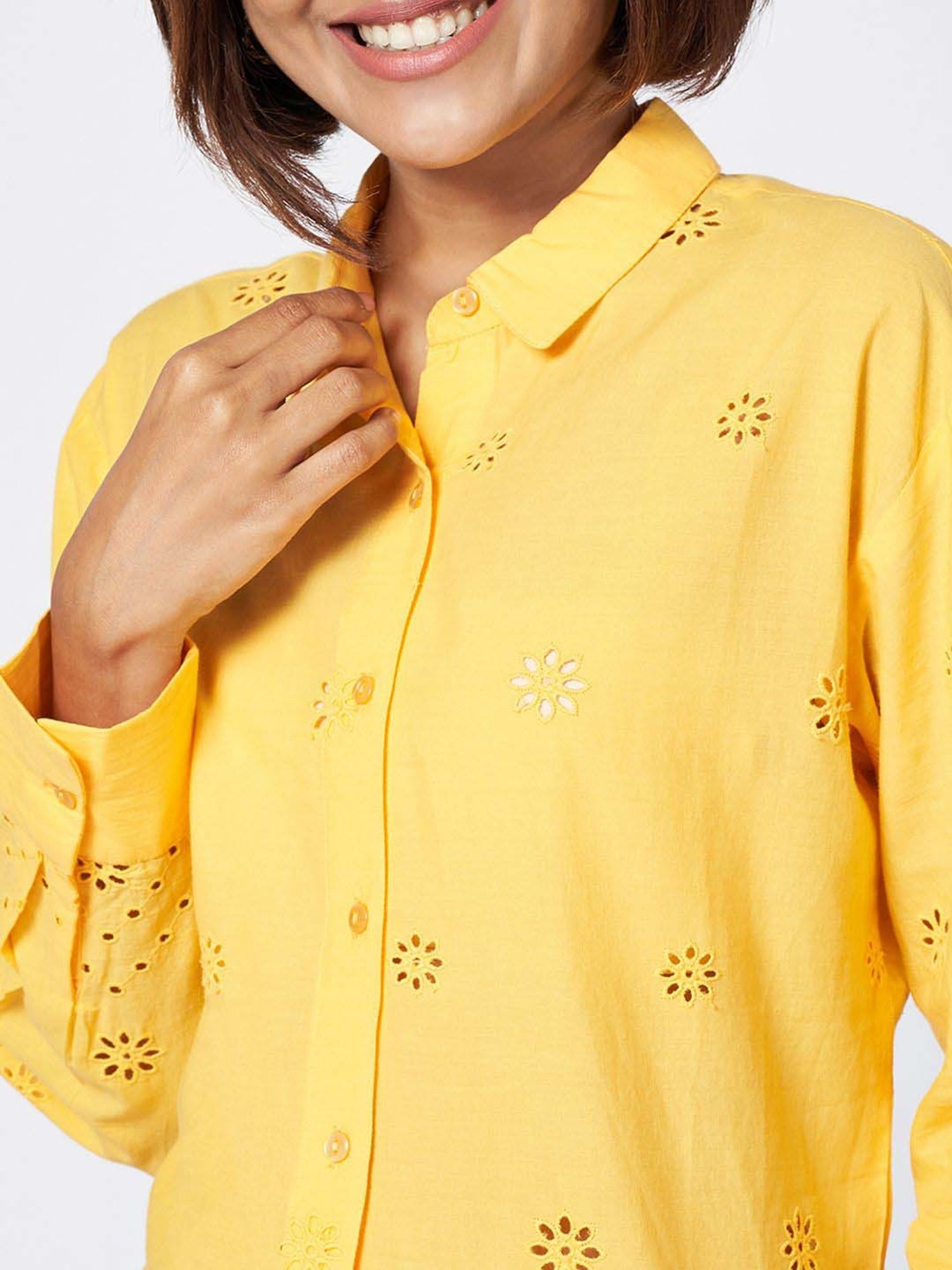 Honey by Pantaloons Yellow Self Pattern Shirt