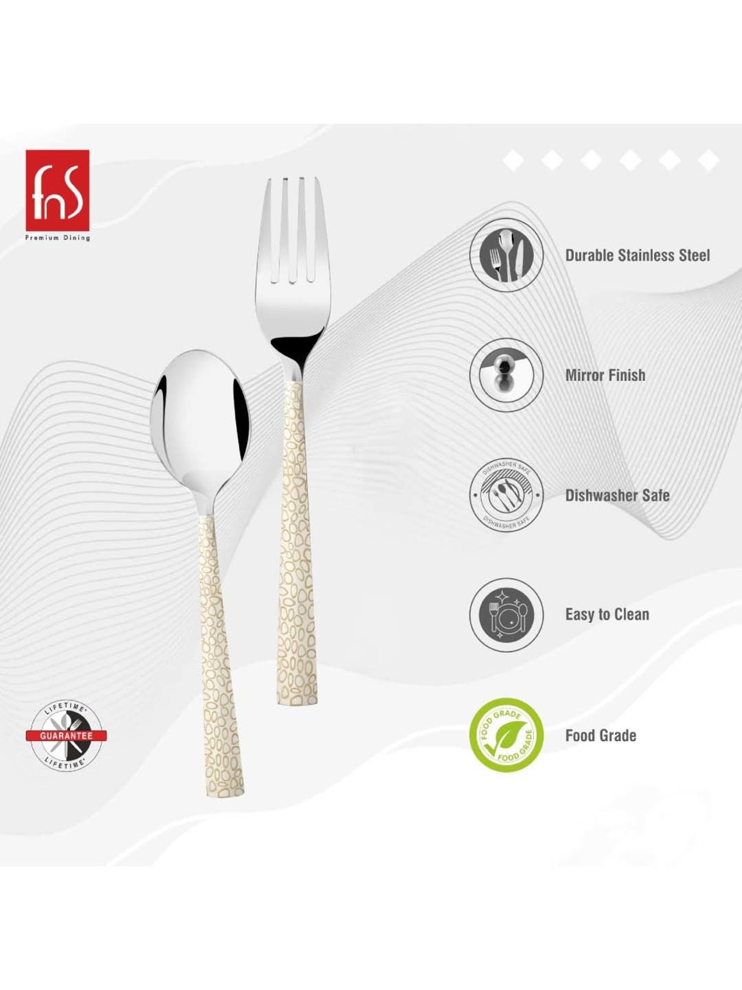 FnS Pebble Silver Stainless Steel Cutlery - Set of 12