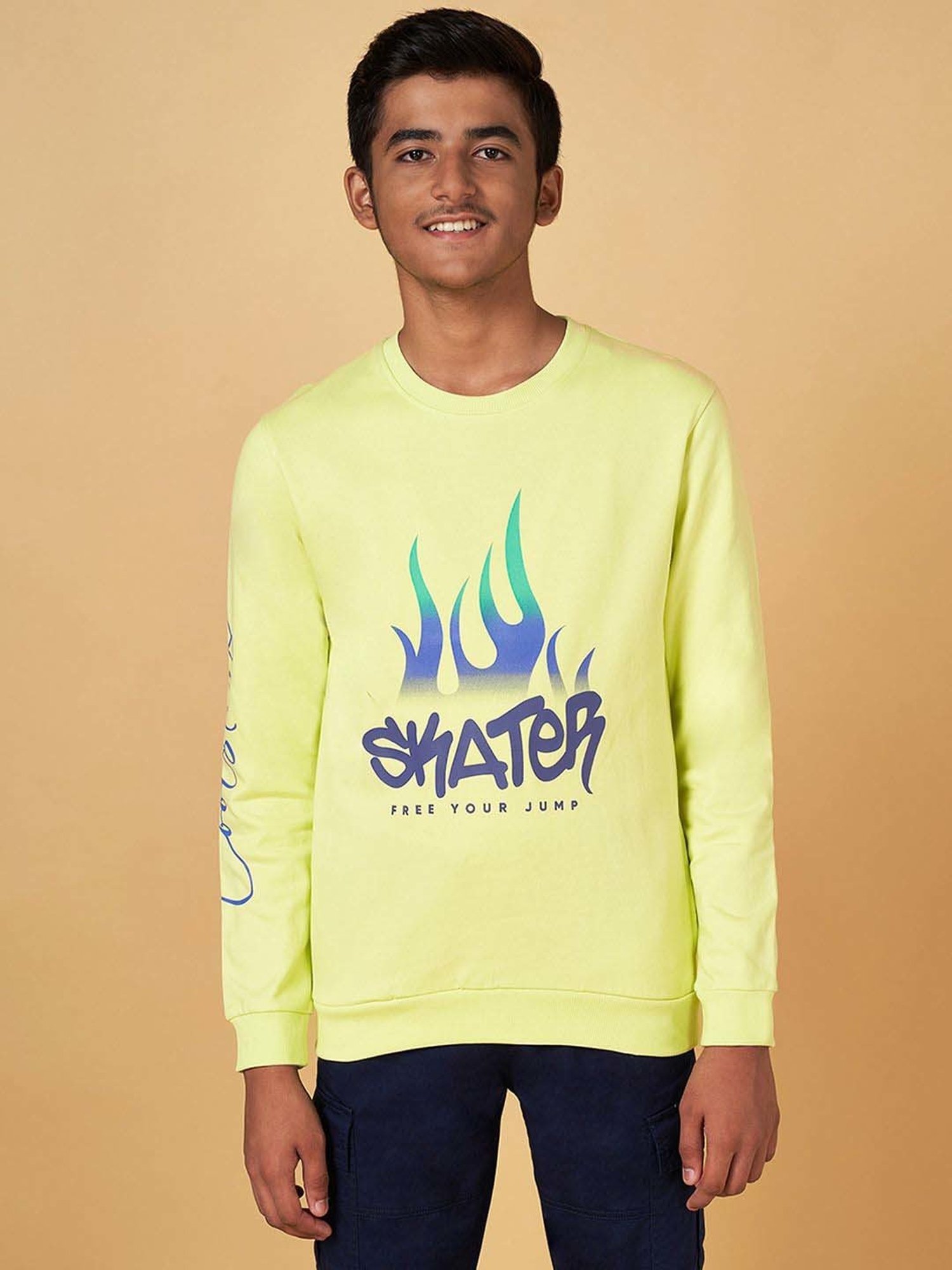 Coolsters by Pantaloons Kids Green Cotton Printed Full Sleeves Sweatshirt