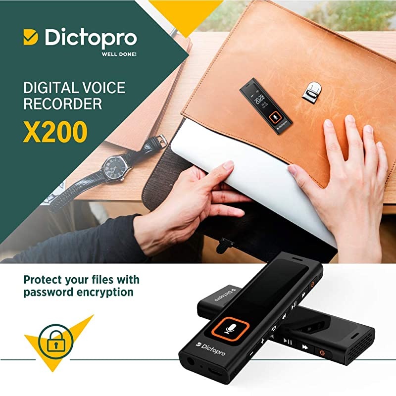 Voice Activated Recorder w/Password Protection - HQ Recording from 60ft, Record Lectures & Meetings, Sensitive Microphone, Automatic Noise Reduction, 582H Playback, Small & Portable, USB, 8G