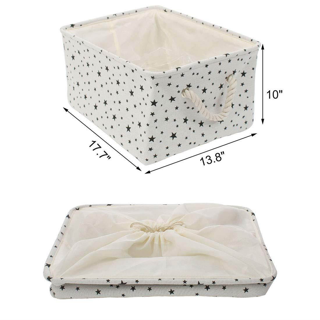 uxcell Storage Baskets w Cotton Handles Foldable Storage Toy Bin Laundry Basket Clothes Towel Organizer 17.7" x 13.8" x 9.8" Black Star