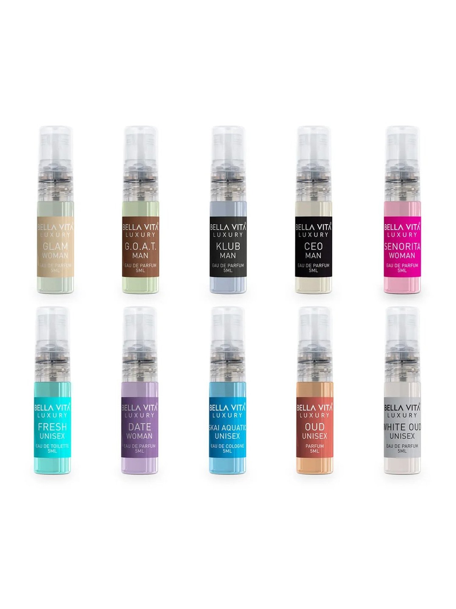 Bella Vita Luxury Unisex Trial Perfumes - Pack of 10