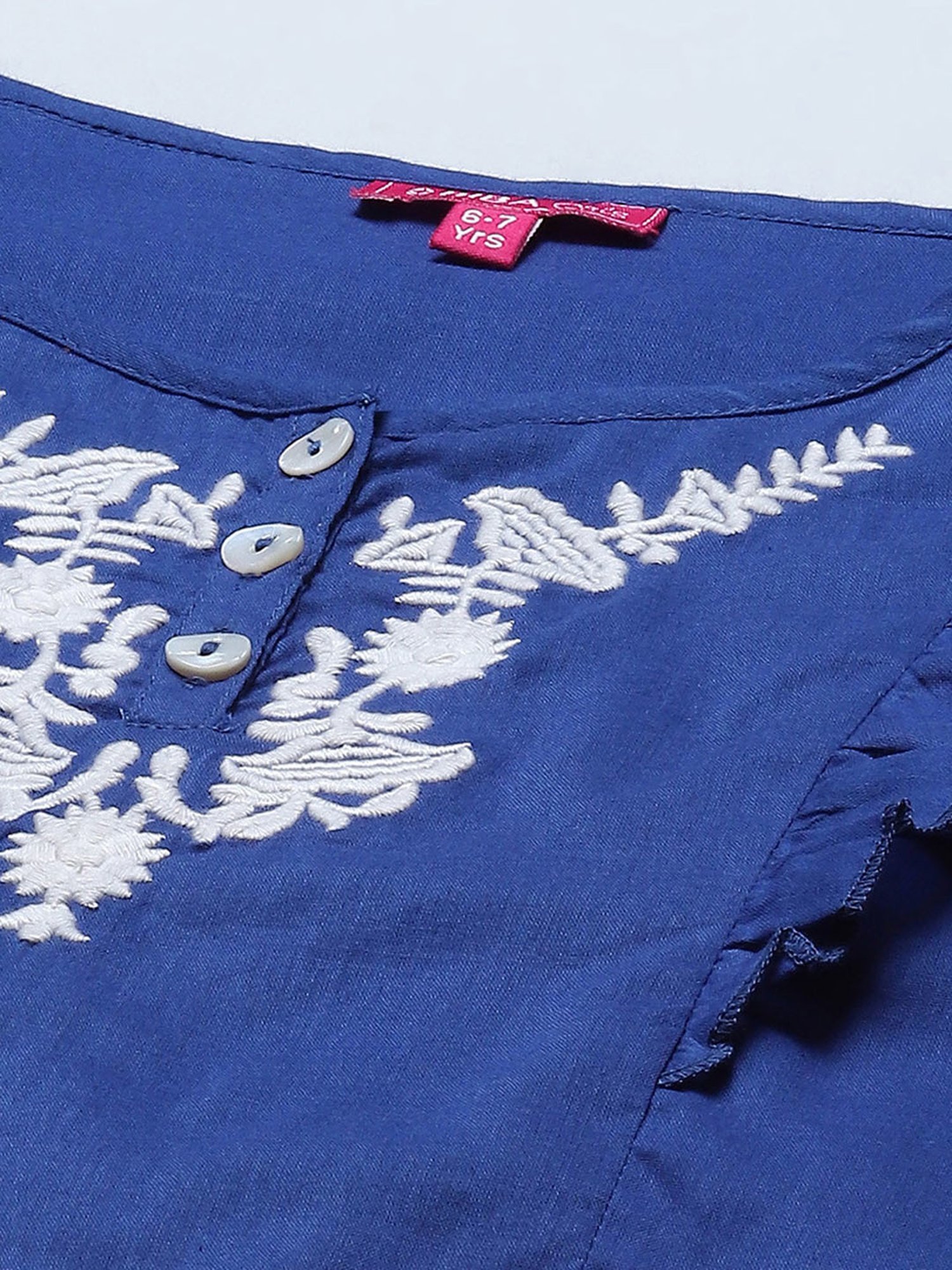 Biba Girls Blue Cotton Embroidered Casual Top and Tees