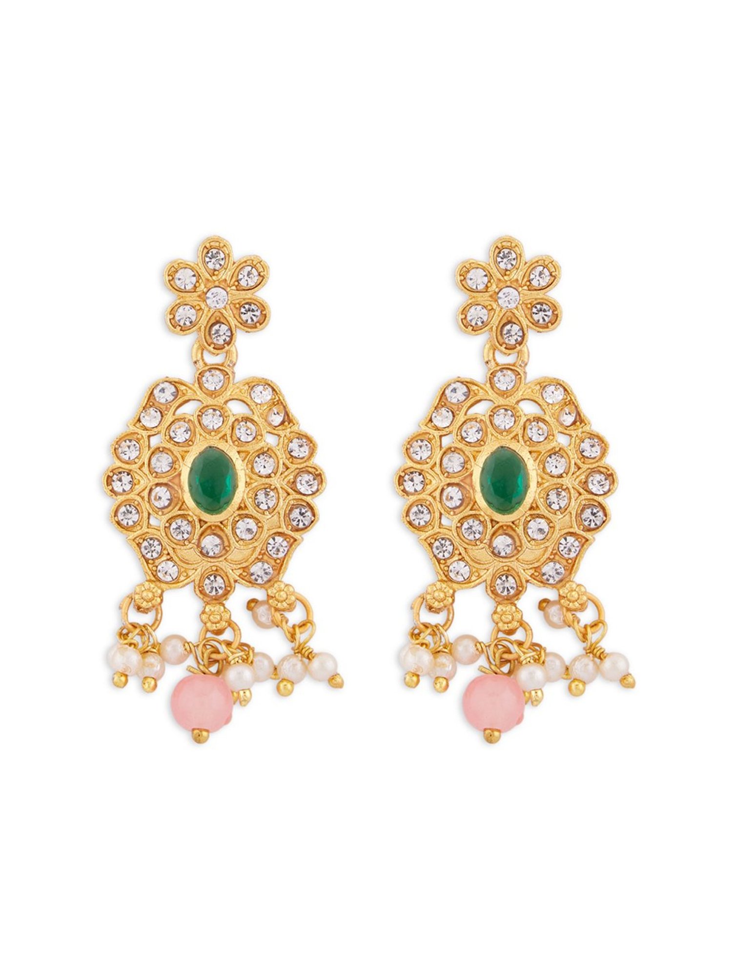 Zaveri Pearls Green & Pink Stones Traditional Choker Necklace Earring & Ring Set-ZPFK13803