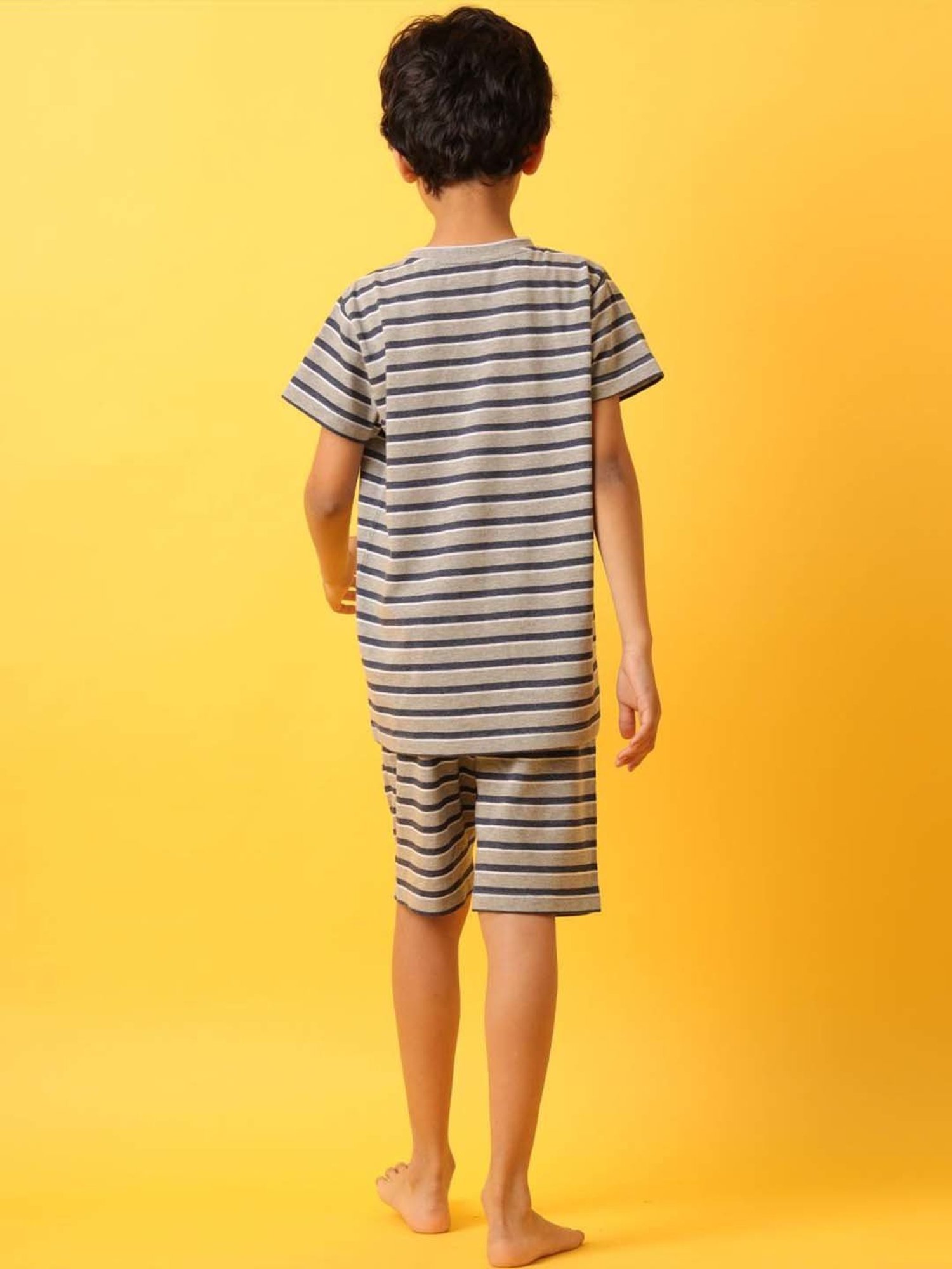 Anthrilo Kids Grey Cotton Striped T-Shirt & Short