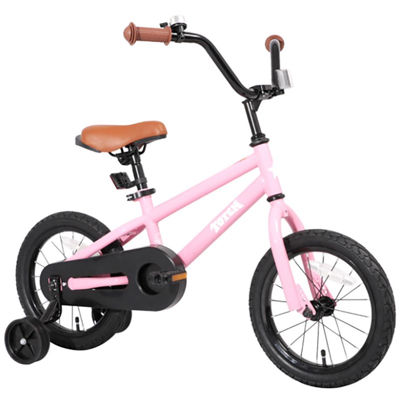 JOYSTAR Totem Series 16-Inch Ride-On Kids Bike with Coaster Braking, Training Wheels & Kickstand, Pink
