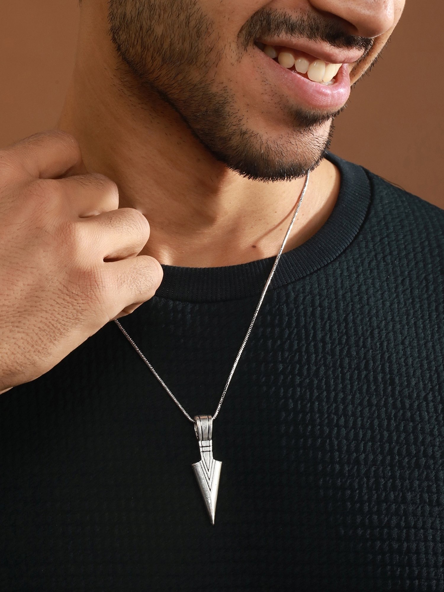 Bold by Priyaasi Striped Arrow Black Casual Pendant With Chain for Men