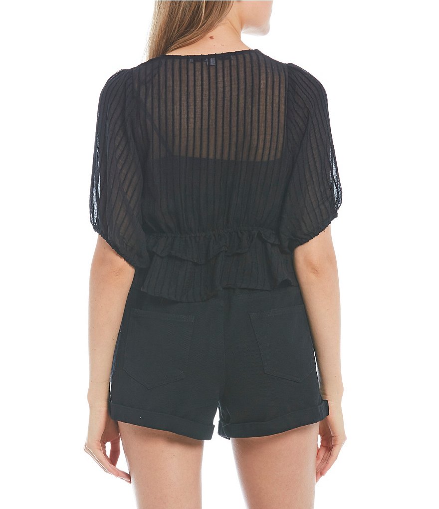 Double Zero Puff Sleeve Tiered Peplum Top