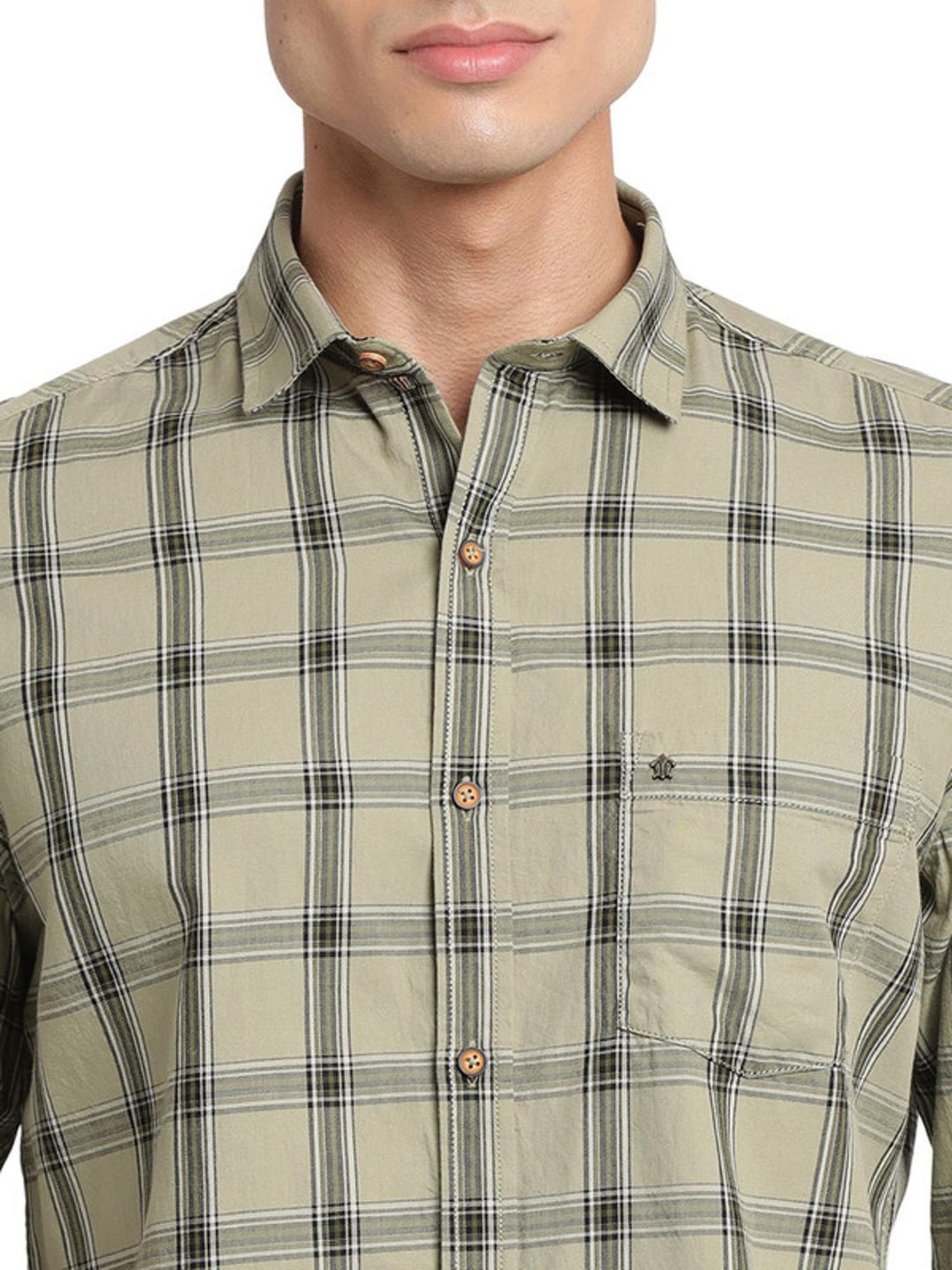 Turtle Sage Green Cotton Slim Fit Checks Shirt