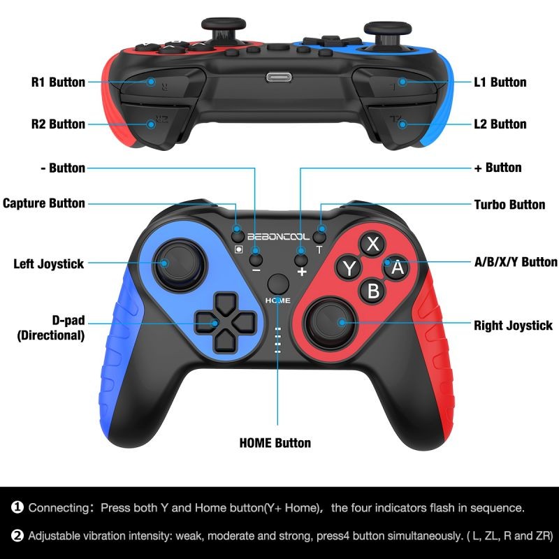 Wireless Gamepads for Switch/Switch Lite Wireless Controller for Pro Controller Gamepads Joystick Remote With Adjustable Turbo Dual Shock Gyro Axis, Compatible With Bluetooth