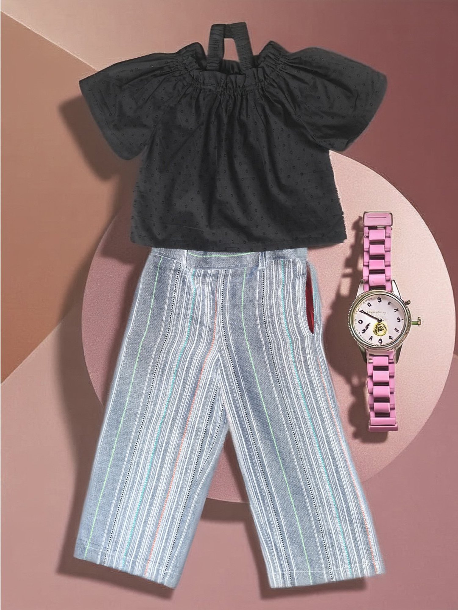 Bella Moda Kids Multicolor Self Design Top With Pants