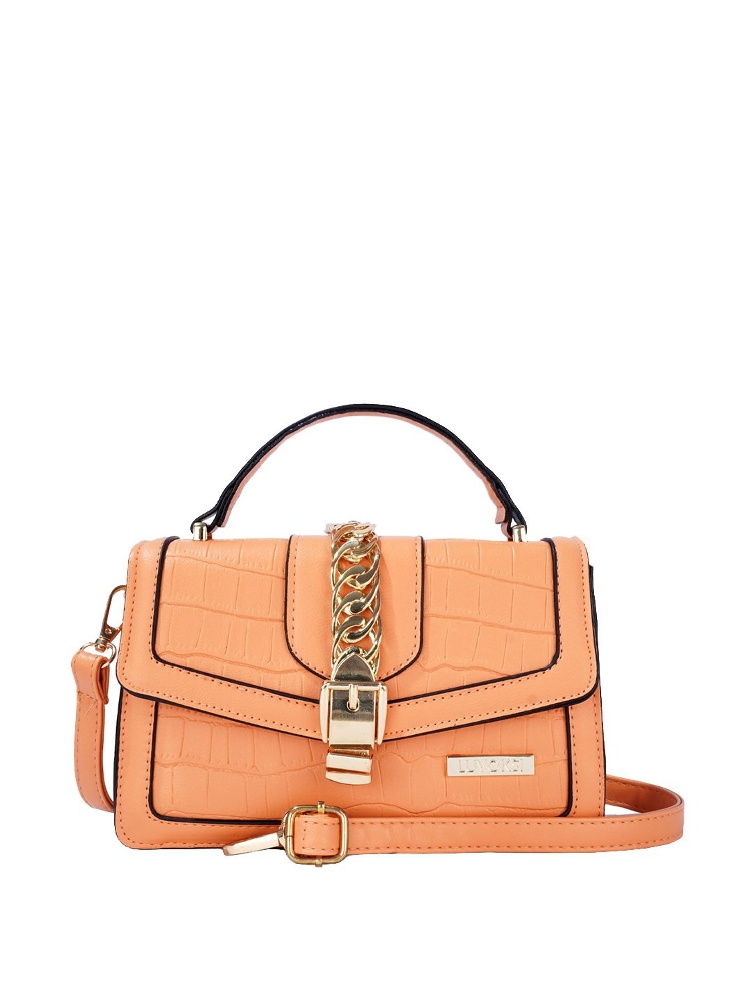 Luvoksi Orange Textured Medium Satchel Handbag