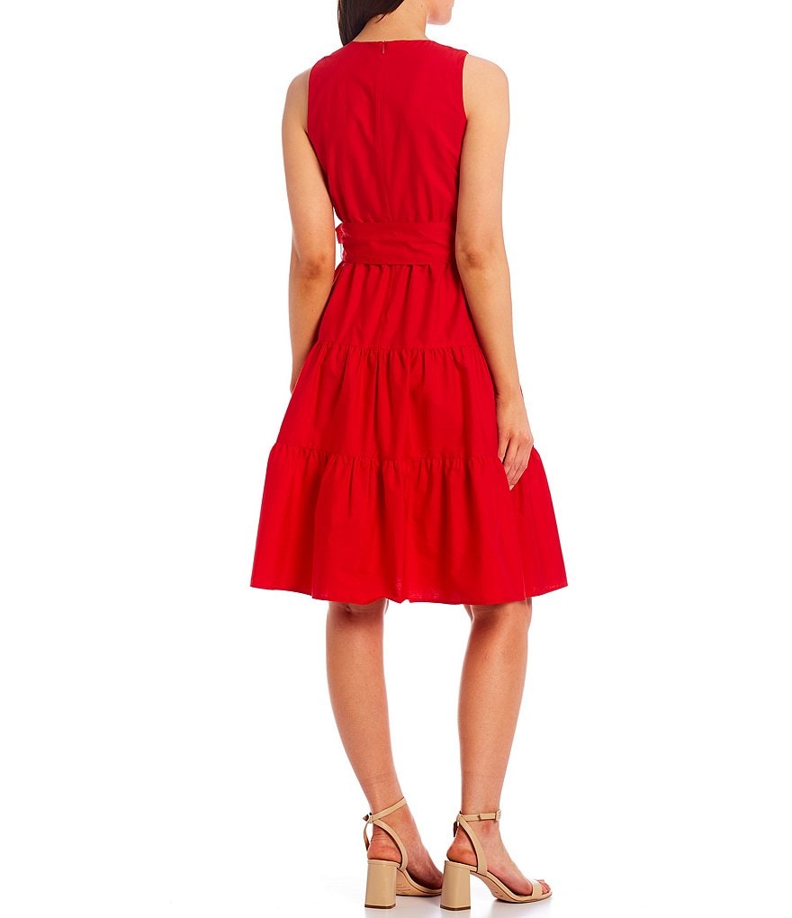 Jessica Howard Petite Size Sleeveless Belted Tiered Dress