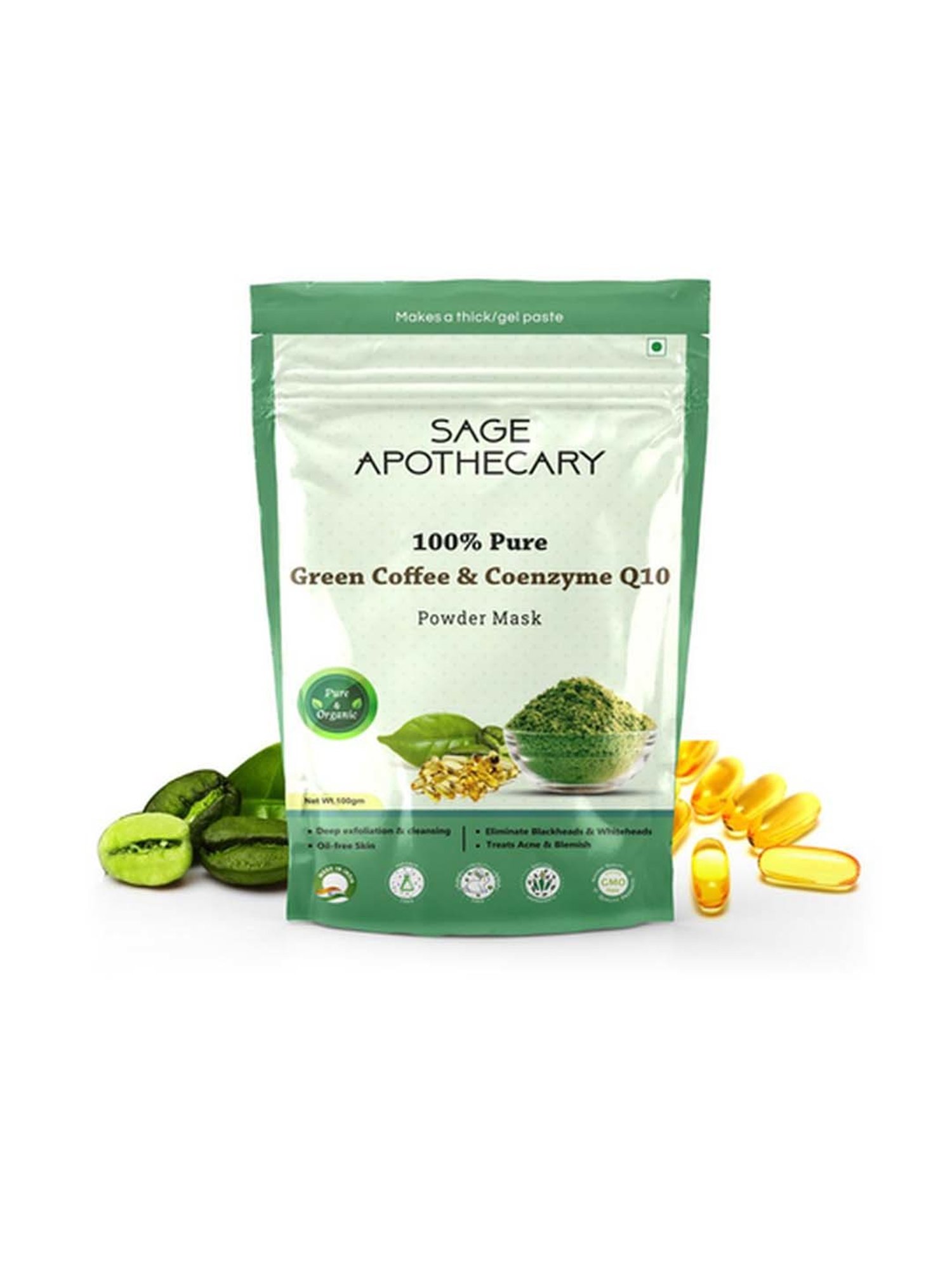 Sage Apothecary Green Coffee & Coenzyme Q10 Powder Mask - 100 gm