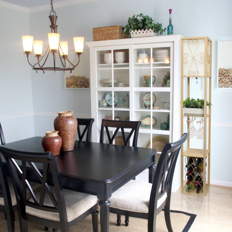 Etagere Organizer Storage Shelf Floor Lamp with Linen Shade Tan - Simple Designs