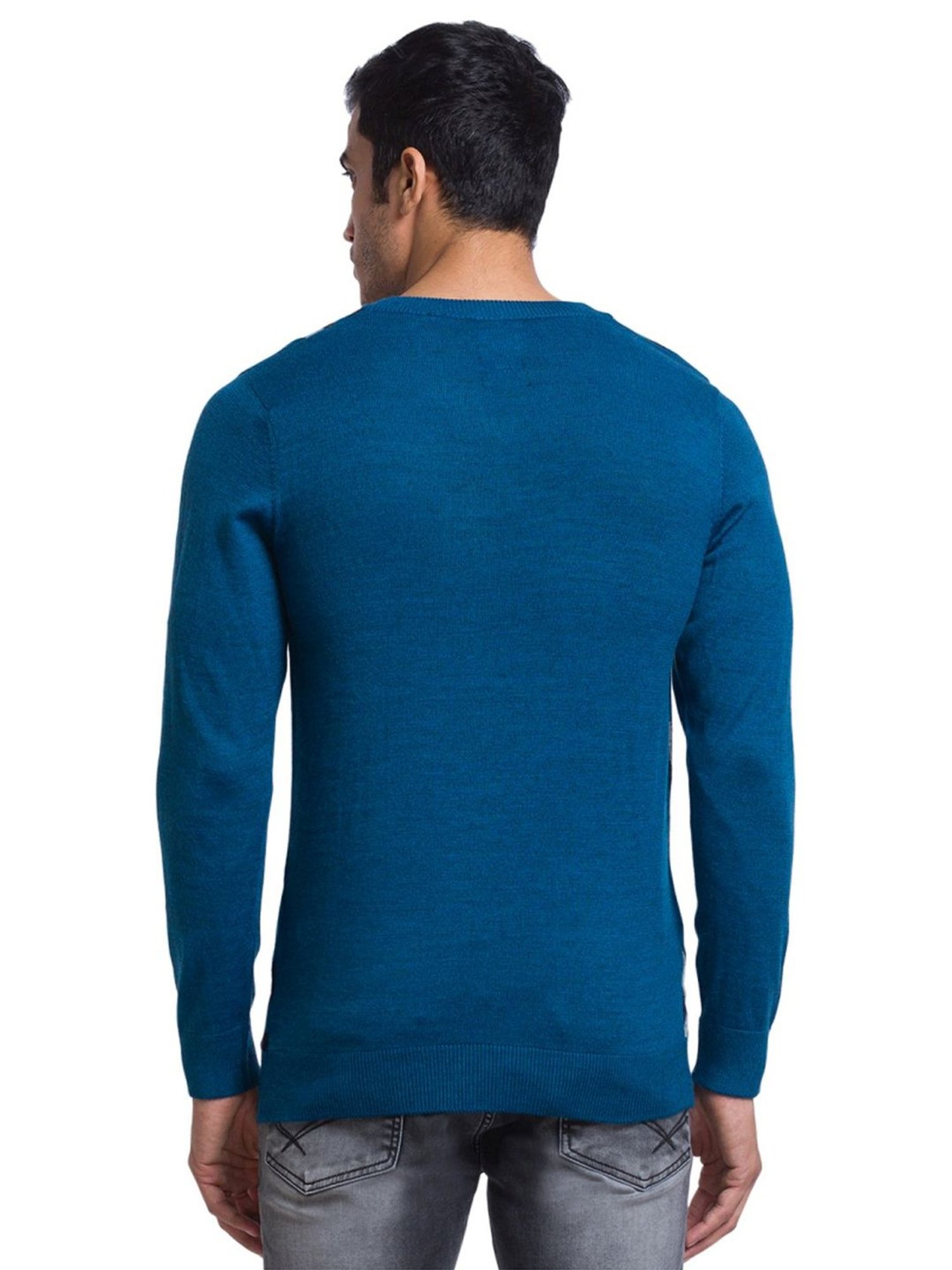 Parx Blue Regular Fit Printed Sweater