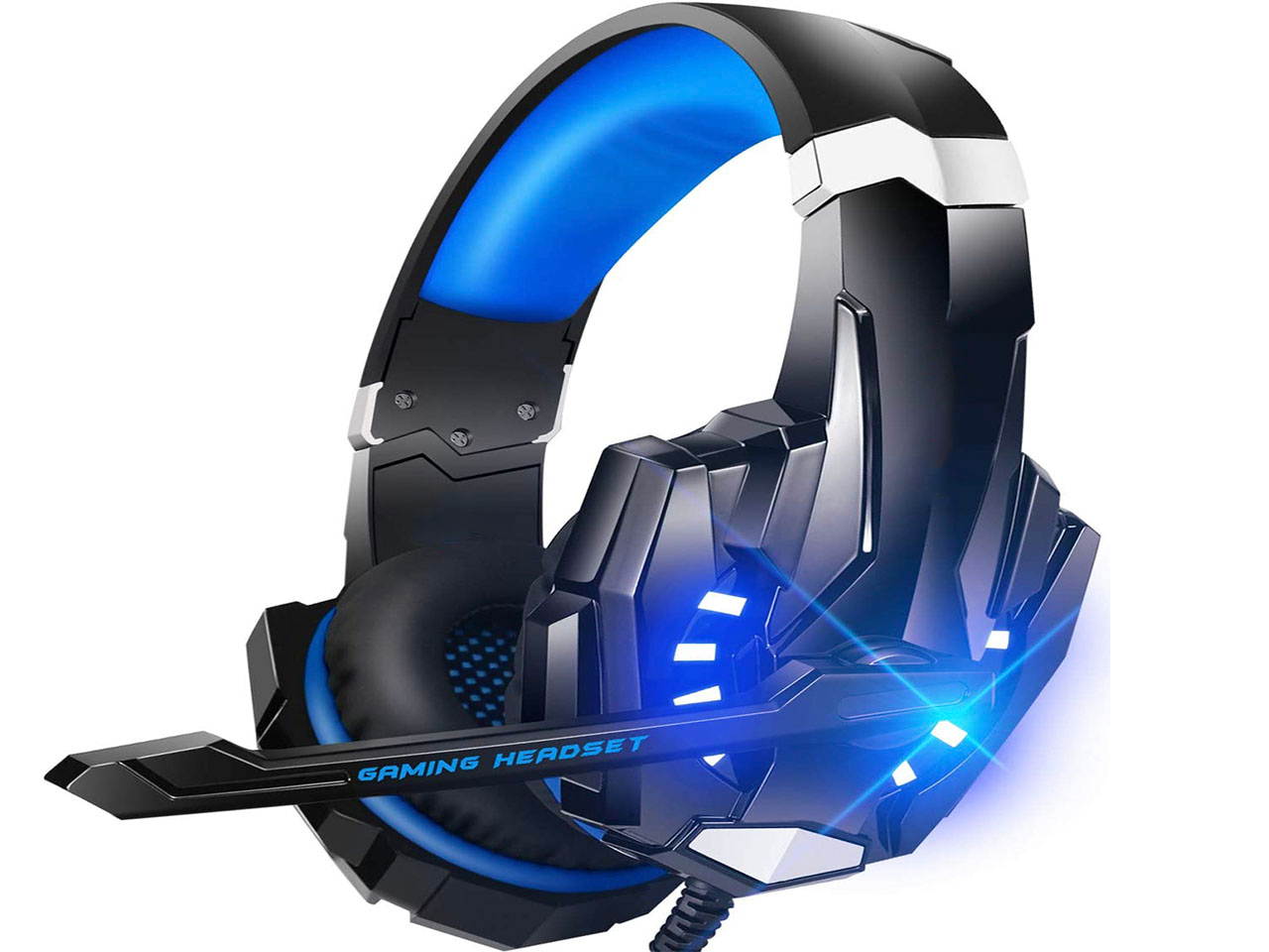 Gaming Headset for PS4, PC, Xbox One Controller, Noise Cancelling Over Ear Headphones with Mic, LED Light, Bass Surround, Soft Memory Earmuffs for Laptop Mac Nintendo PS3 Games