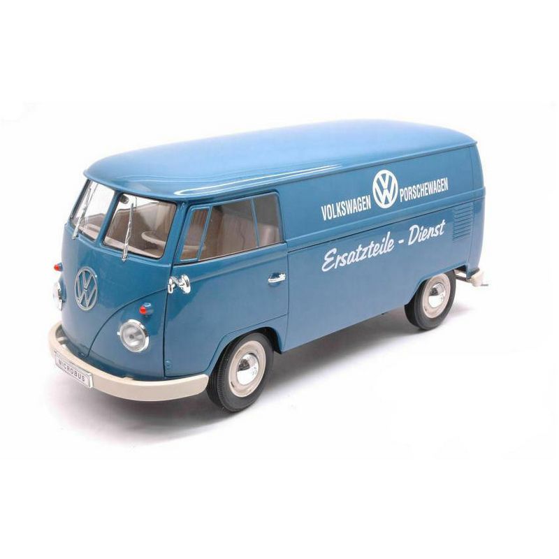 1963 Volkswagen T1 Microbus "Volkswagen Porschewagen" Blue 1/18 Diecast Model by Welly