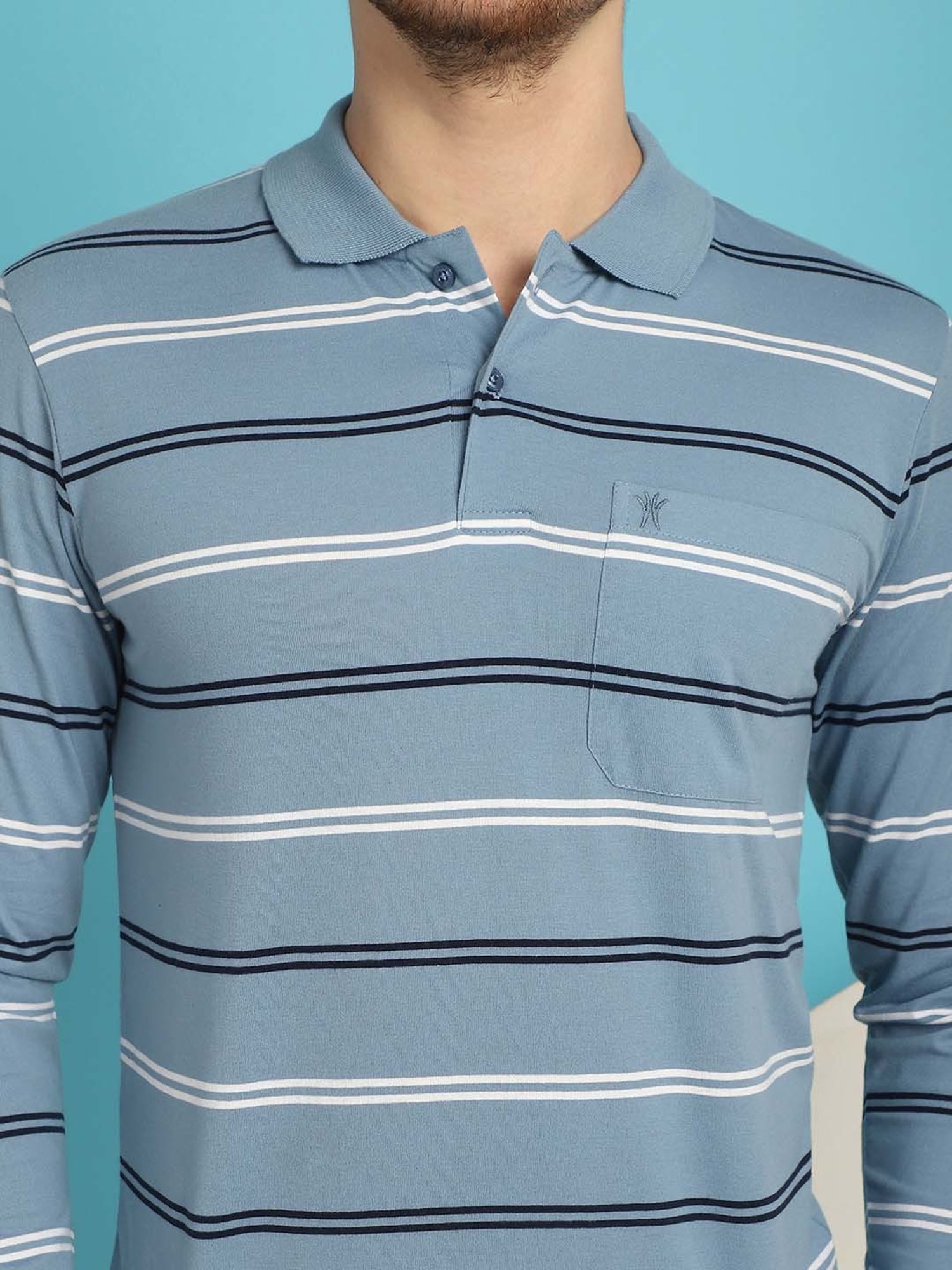 Venitian- Forbidden Clothing Light Blue Regular Fit Striped Polo T-Shirt