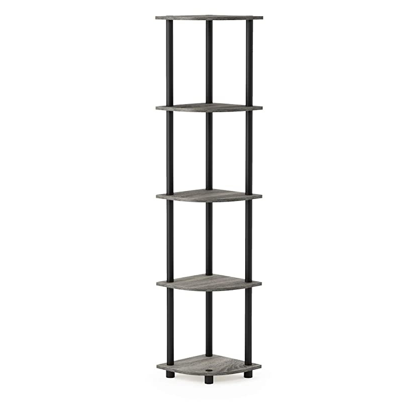 TurnNTube 5 Tier Corner Display Rack Multipurpose Shelving Unit French Oak GreyBlack