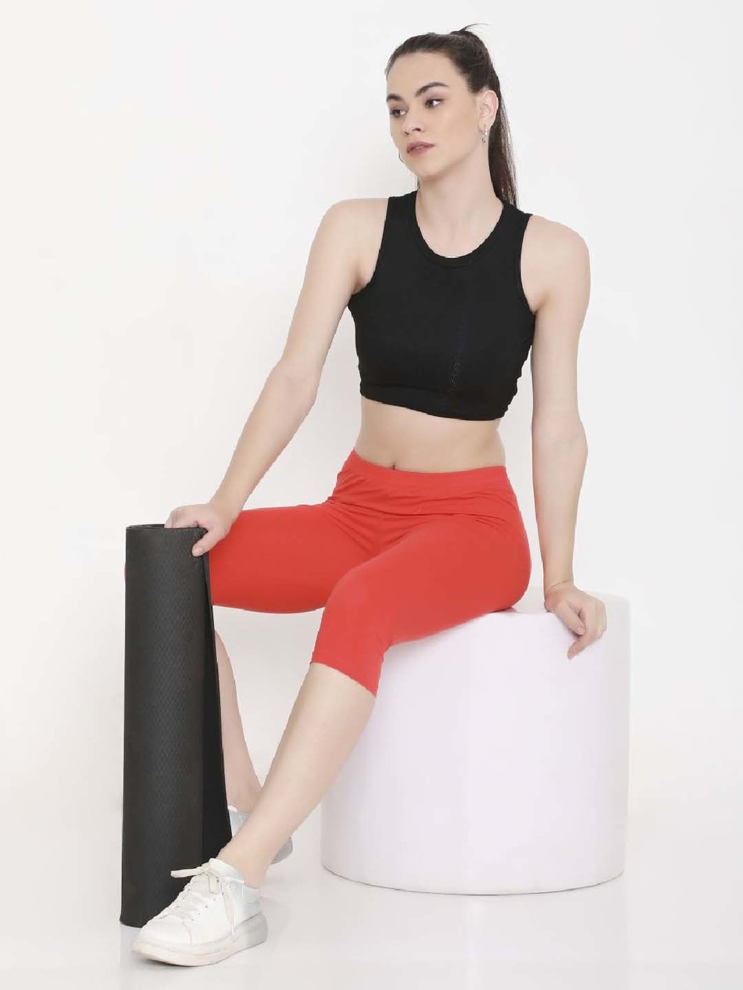 FEELINGS Orange Cotton Plain Capris