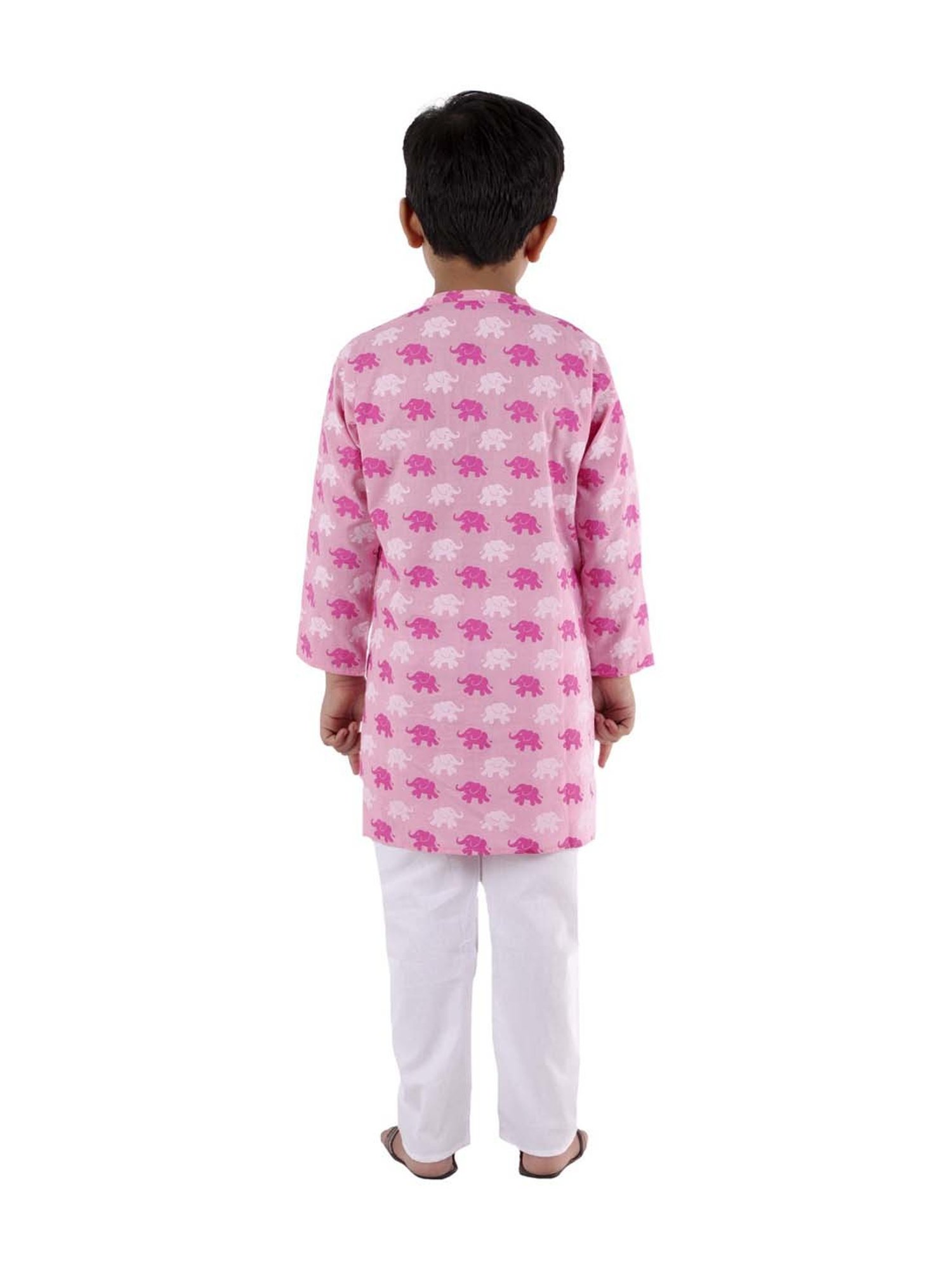 Ahhaaaa Kids Pink & White Cotton Printed Kurta Set