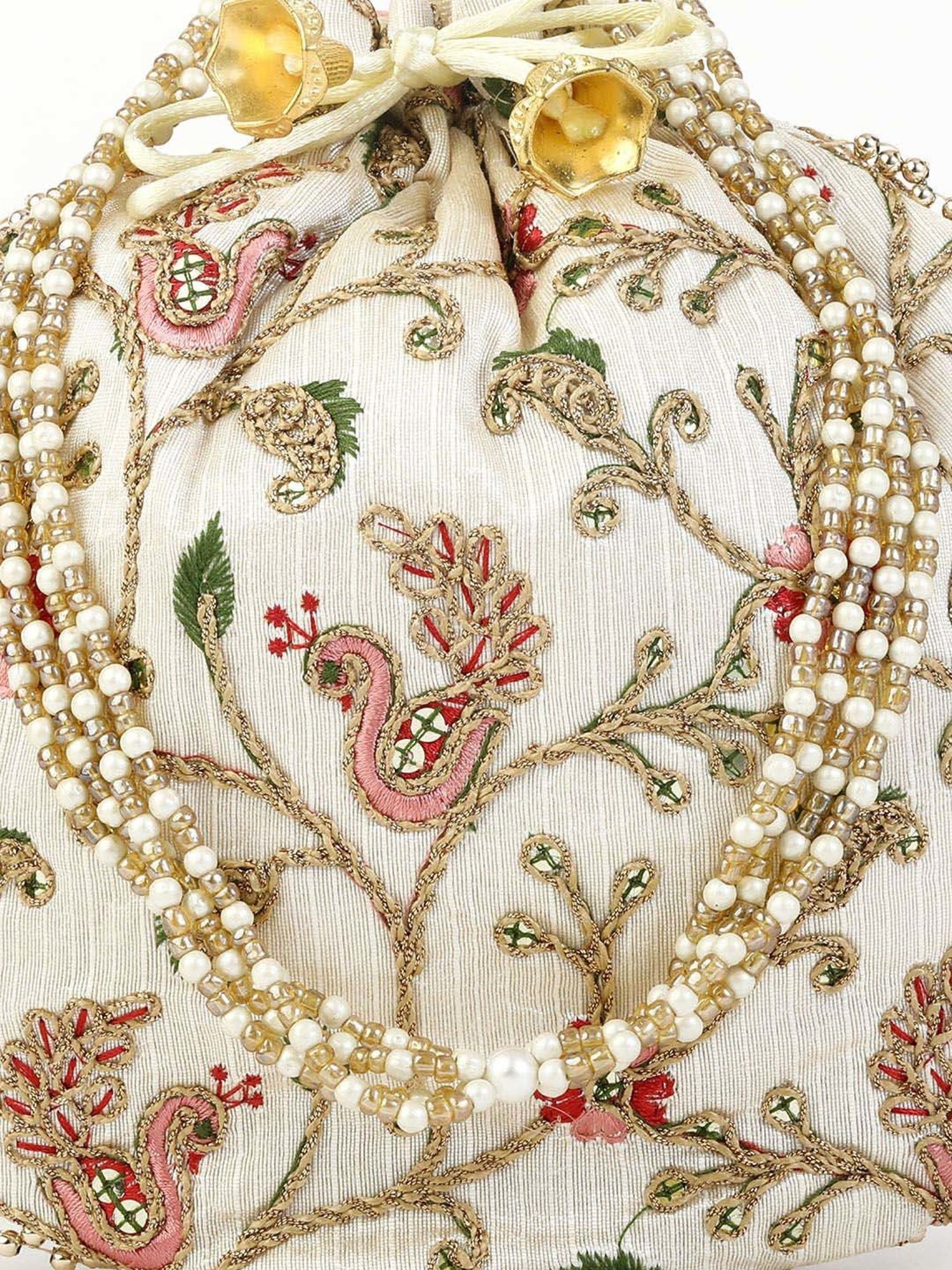 Gaurapakhi White Embroidered Potli