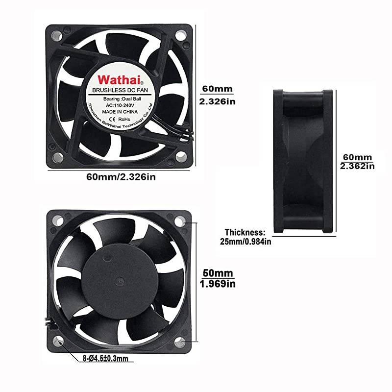 EC Brushless Cooling Fan AC 110V 115V 120V 220V 240V Axial Fan Ball Bearing 60mm x 25mm