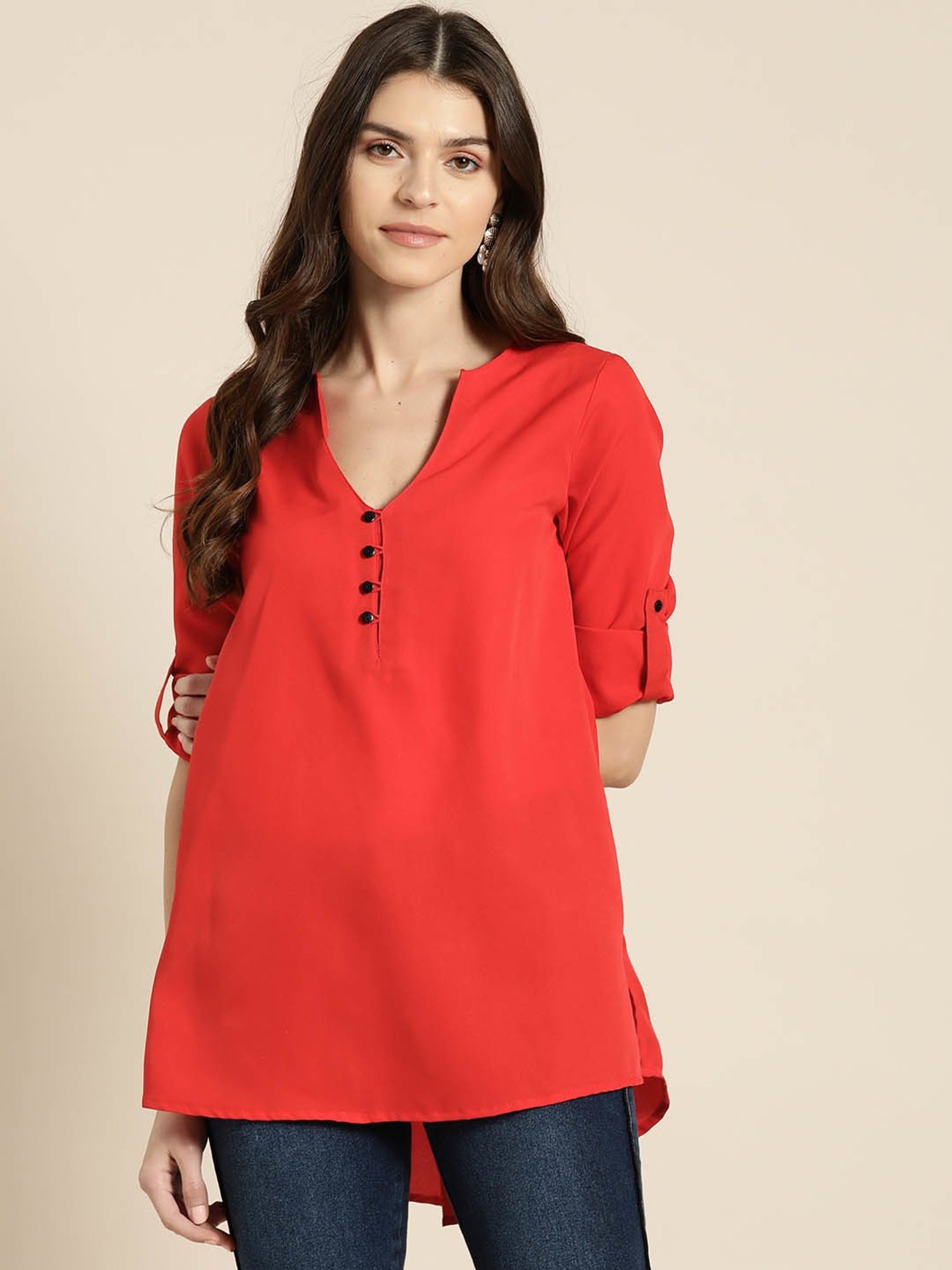 Qurvii Red Regular Fit Tunic