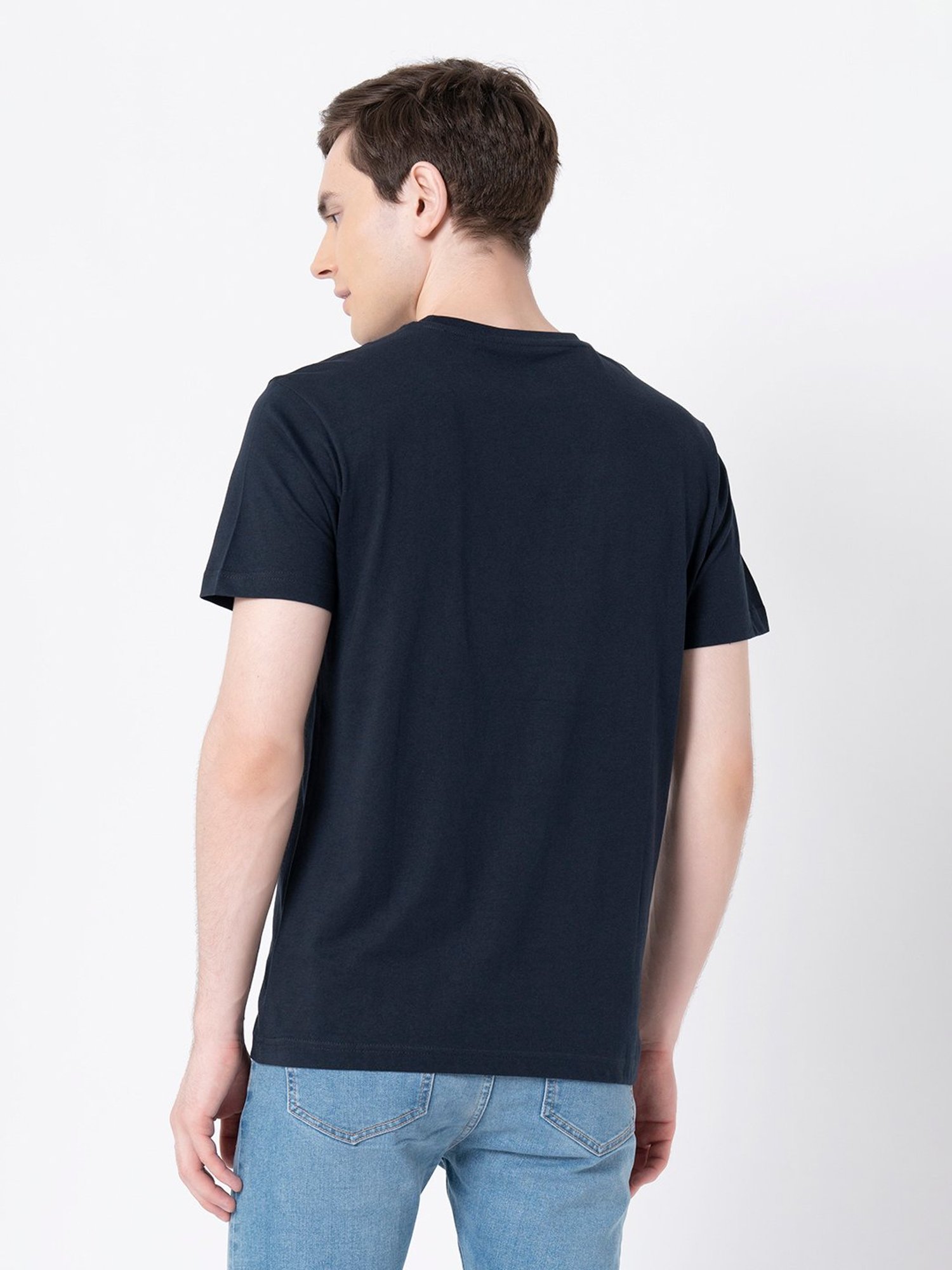 Red Tape Navy Regular Fit Graphic Print Cotton Crew T-Shirt