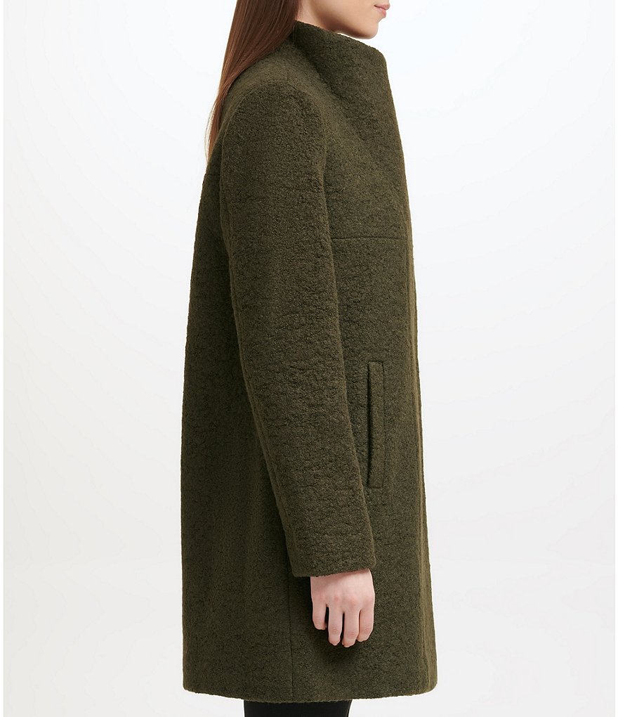 Kenneth Cole New York Asymmetrical Pressed Boucle Wool Wide Lapel Collar Coat