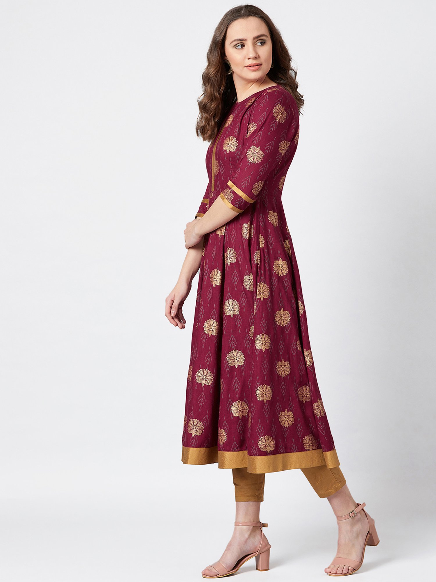 PANIT Maroon Printed Anarkali Kurta
