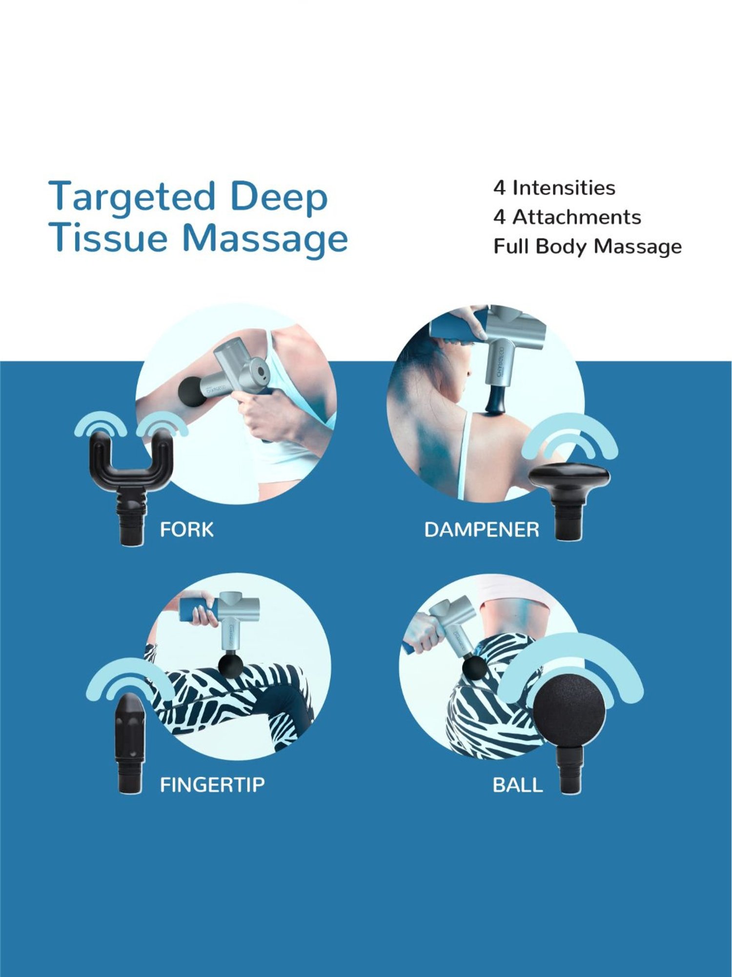 Caresmith Charge Go Cordless Massage Gun 4 Specialized Heads For Full Body Pain Relief (Multicolour)