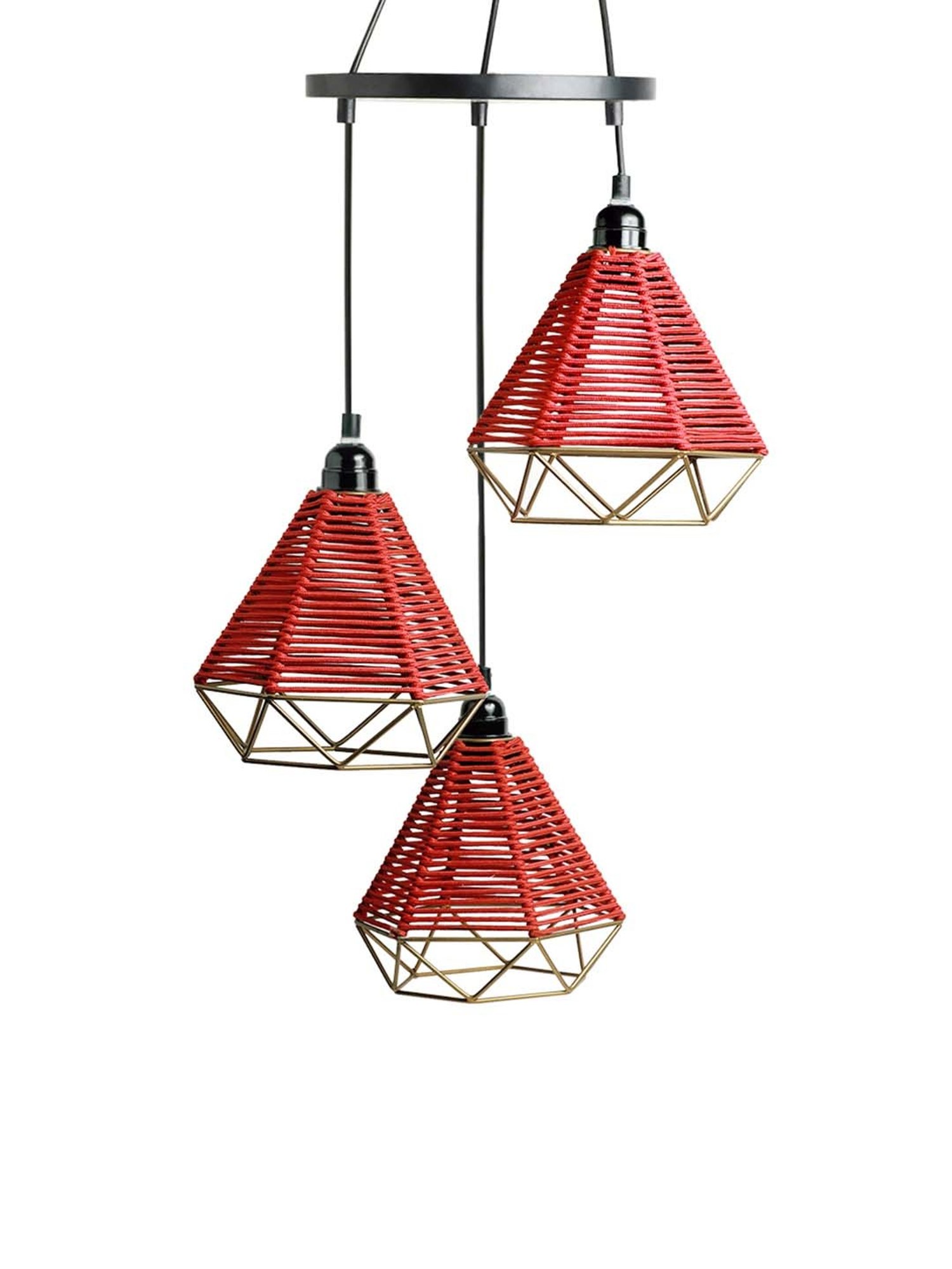 ExclusiveLane Elegance Black Iron Handwoven Adjustable Chandelier With Hanging Lamp Shades