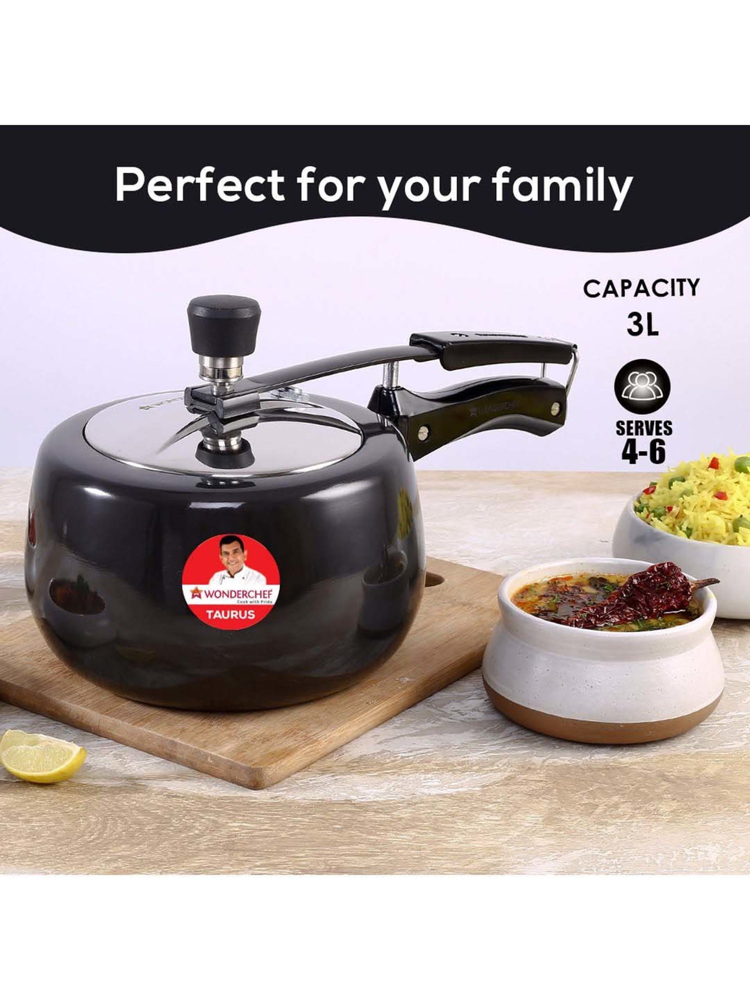 Wonderchef Taurus Hard Anodized Inner Lid Pressure Cooker (3 Liter)